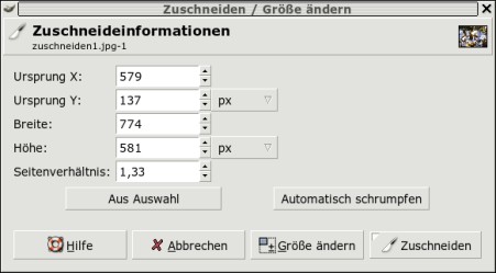 Zuschneiden-Dialog